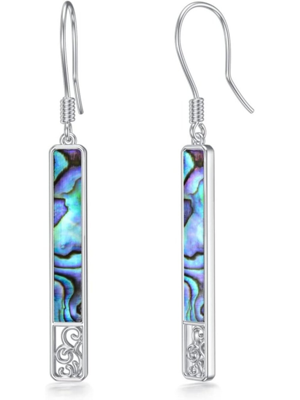 Bohemian 925 Sterling Silver Long Dangle Earrings with Abalone Shell & Dragonfly